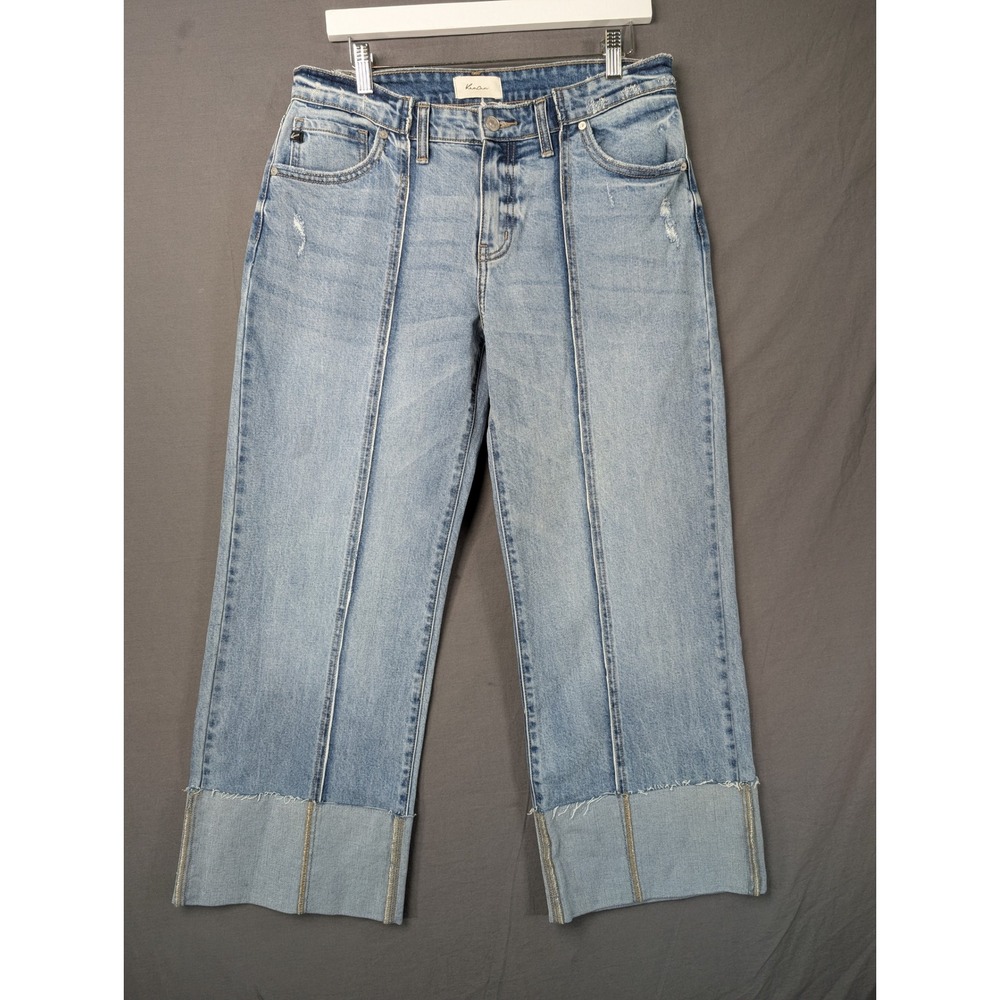 KanCan Womens High Rise Wide Leg Seamed Jeans Blue KC2589M Size 11/29 Distressed